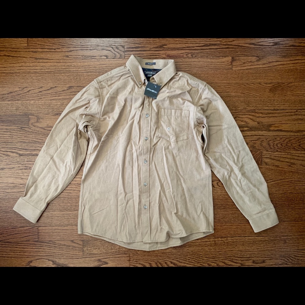 Eddie Bauer Khaki Men’s Flannel Shirt (Medium)